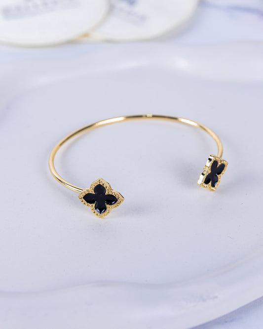 Gold Four-Leaf Clover Black Cuff