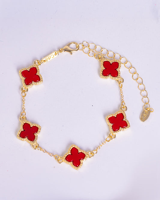 Gold Plated Red Clover Bracelet
