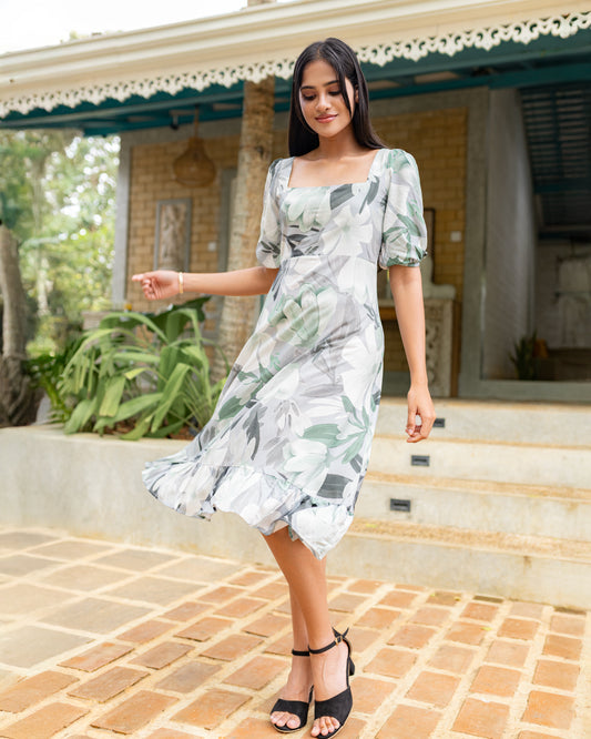 Roma Green Floral Midi Dress