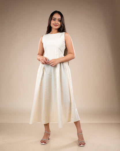 Sogno Light Cream Long Flared Dress