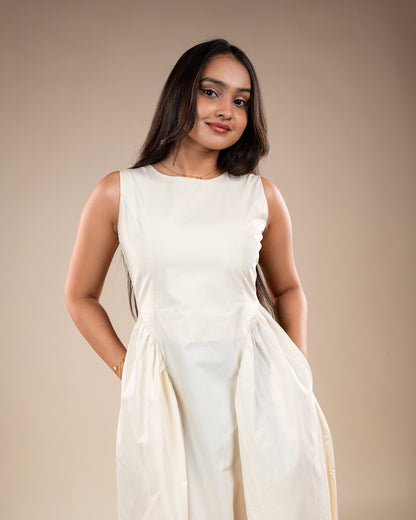 Sogno Light Cream Long Flared Dress