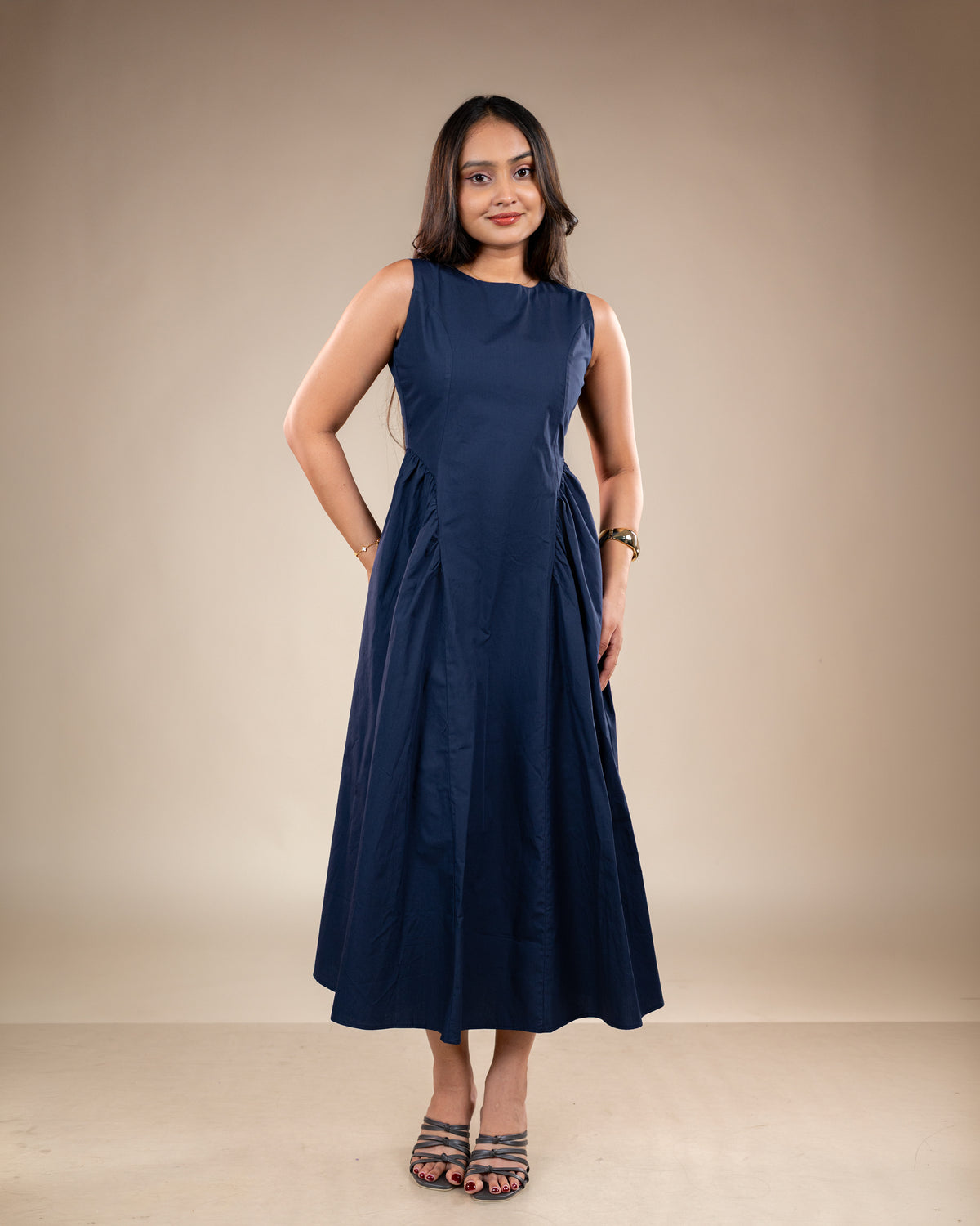 Sogno Navy Blue Long Flared Dress