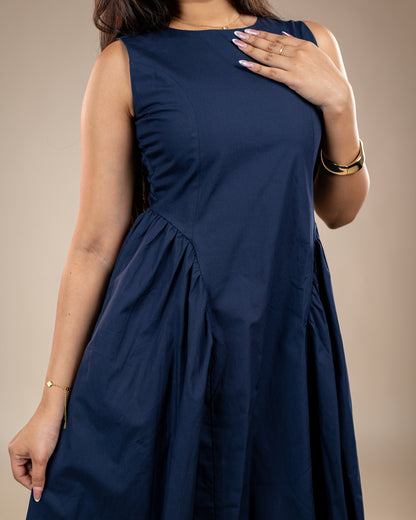 Sogno Navy Blue Long Flared Dress