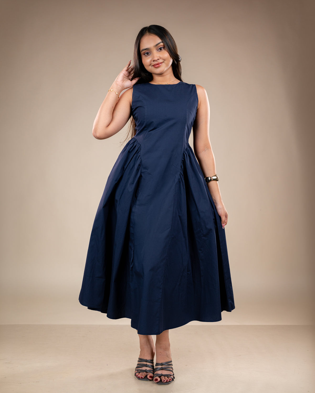Sogno Navy Blue Long Flared Dress
