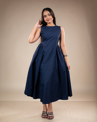 Sogno Navy Blue Long Flared Dress