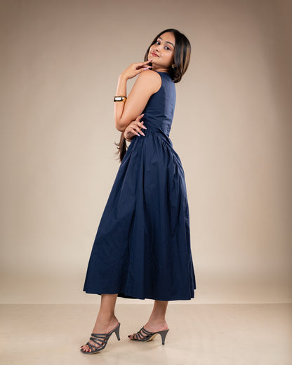 Sogno Navy Blue Long Flared Dress