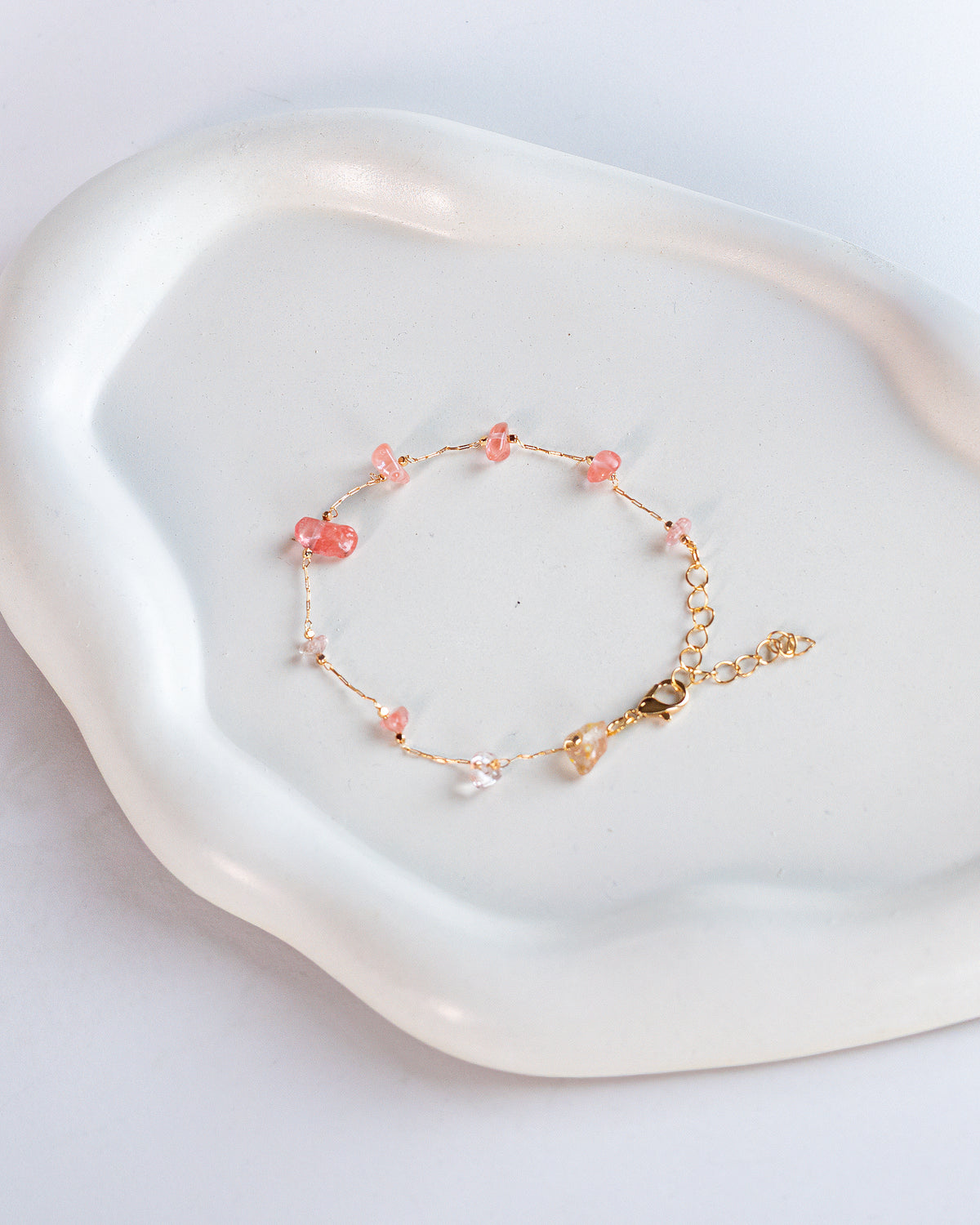 Gold Plated Rose Quartz Natural Stones Bracelet