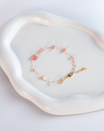 Gold Plated Rose Quartz Natural Stones Bracelet