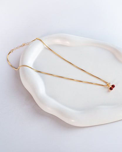 Gold Plated Red Cherry Necklace