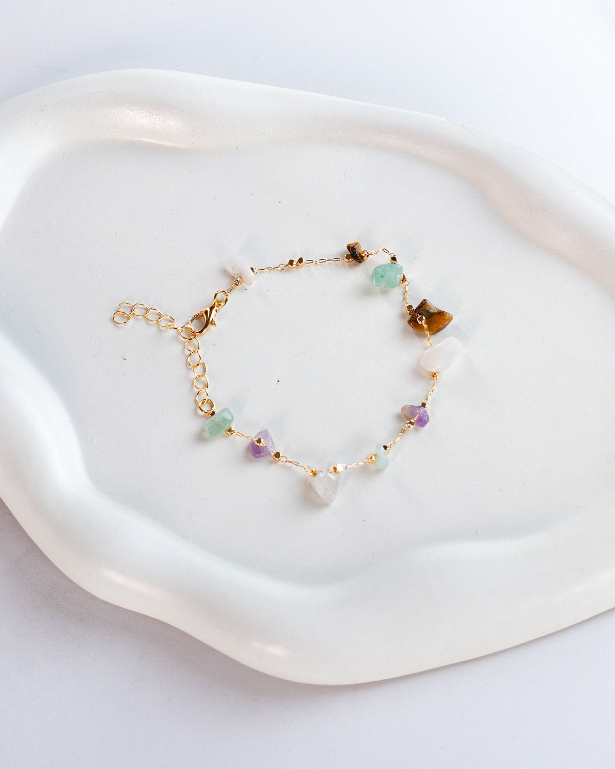 Gold Plated Green Natural Stones Bracelet