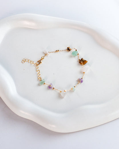 Gold Plated Green Natural Stones Bracelet