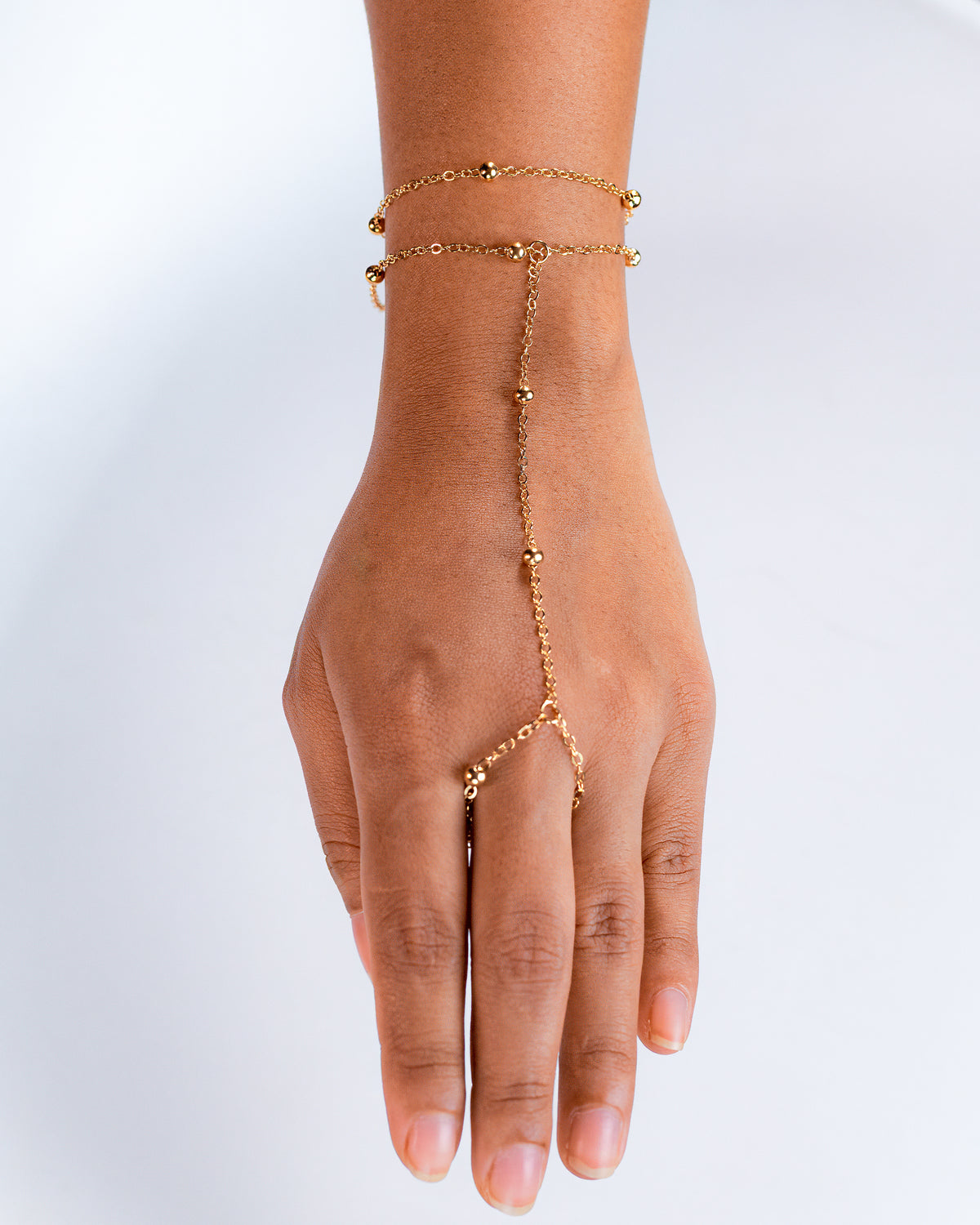 Gold Plated Bead Chain Finger Bracelet