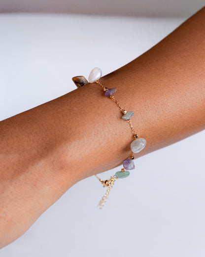 Gold Plated Green Natural Stones Bracelet