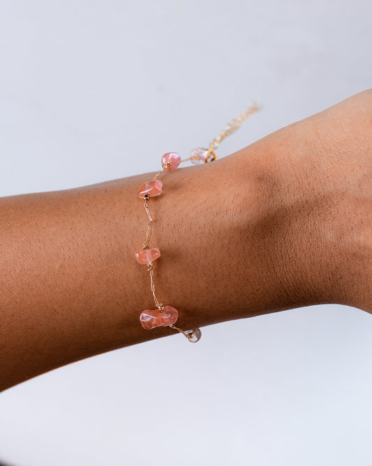 Gold Plated Rose Quartz Natural Stones Bracelet