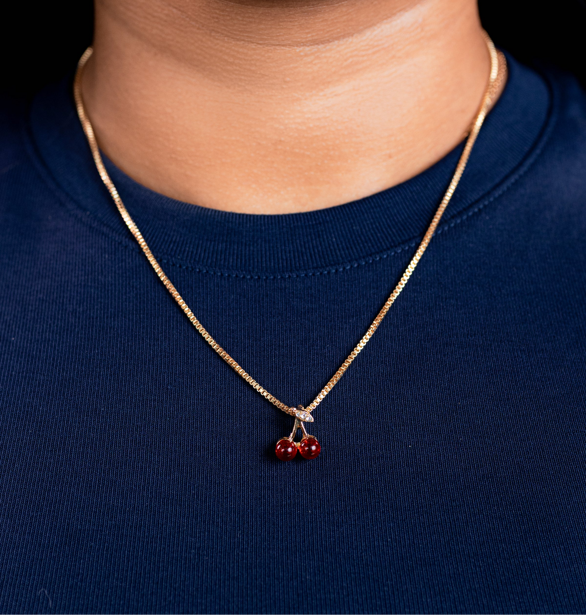 Gold Plated Red Cherry Necklace