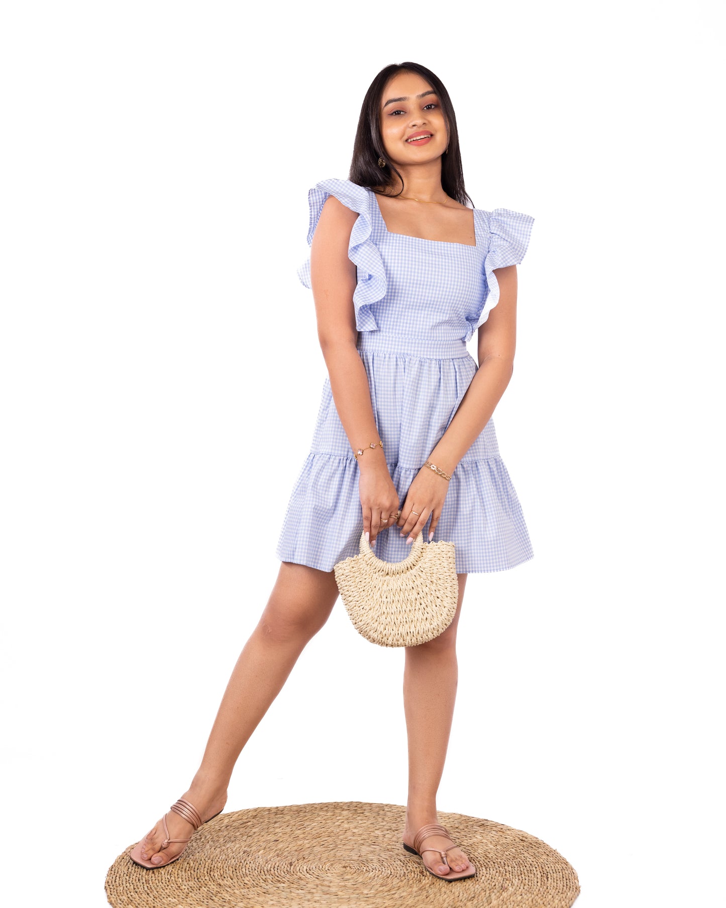 Bella Light Blue Gingham Dress