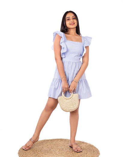 Bella Light Blue Gingham Dress