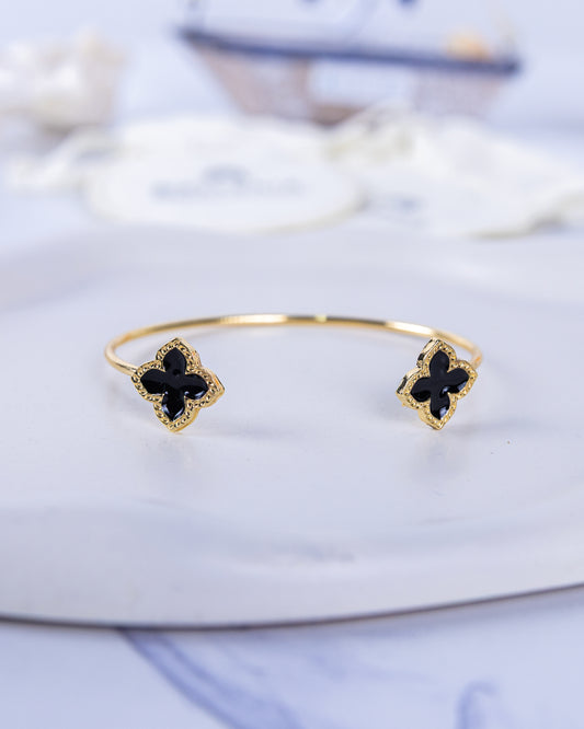 Gold Four-Leaf Clover Black Cuff