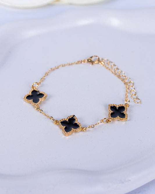 Gold Four-Leaf Clover Black Bracelet