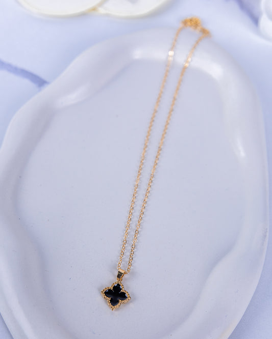 Gold Four-Leaf Clover Black Necklace