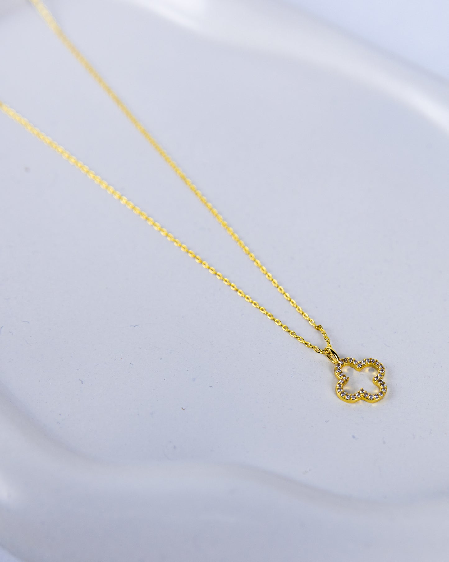 Four-Leaf Clover Gold Zircon Necklace