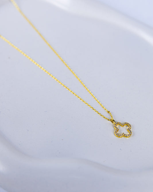 Four-Leaf Clover Gold Zircon Necklace