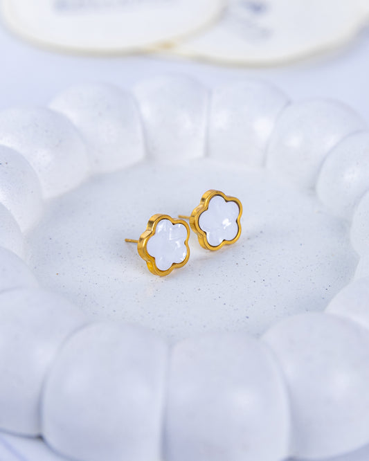 Four-Leaf Clover White Earrings