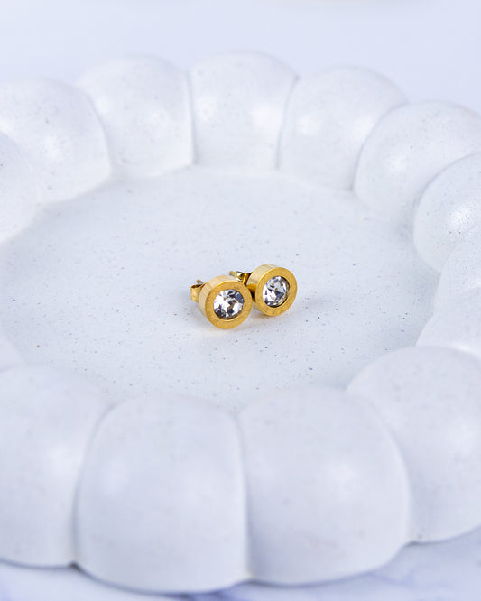 Gold Rhinestone Round Stud Earrings