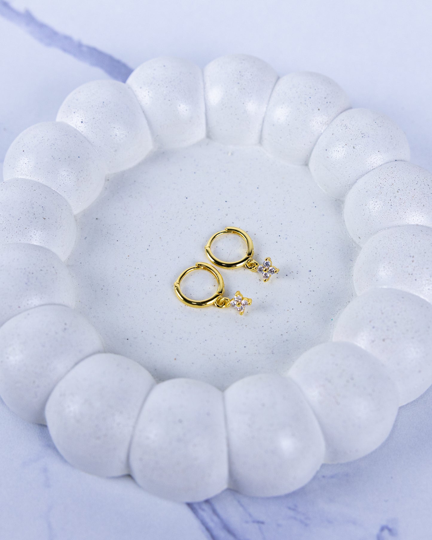 Gold Hoop Flower Stones Earrings