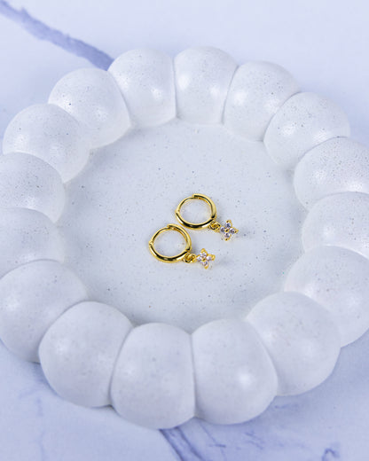 Gold Hoop Flower Stones Earrings