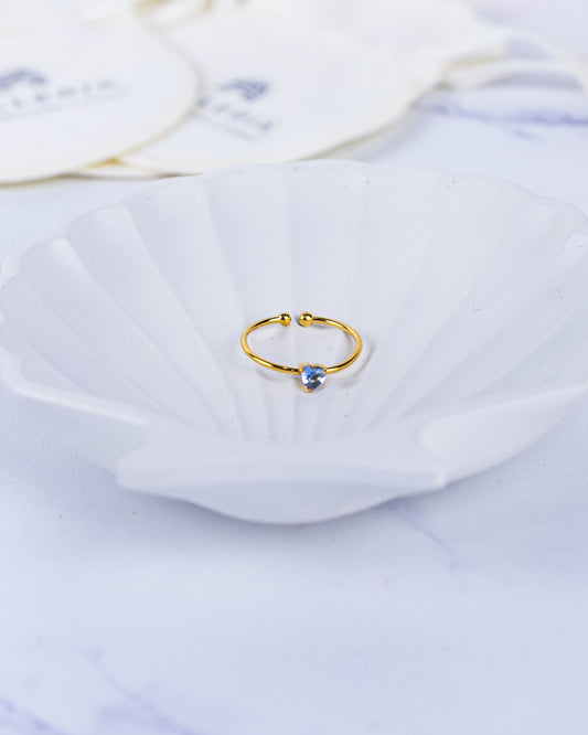 Gold Dainty Heart Ring Dark Blue