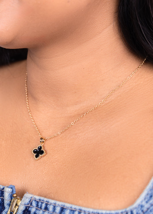 Gold Four-Leaf Clover Black Necklace