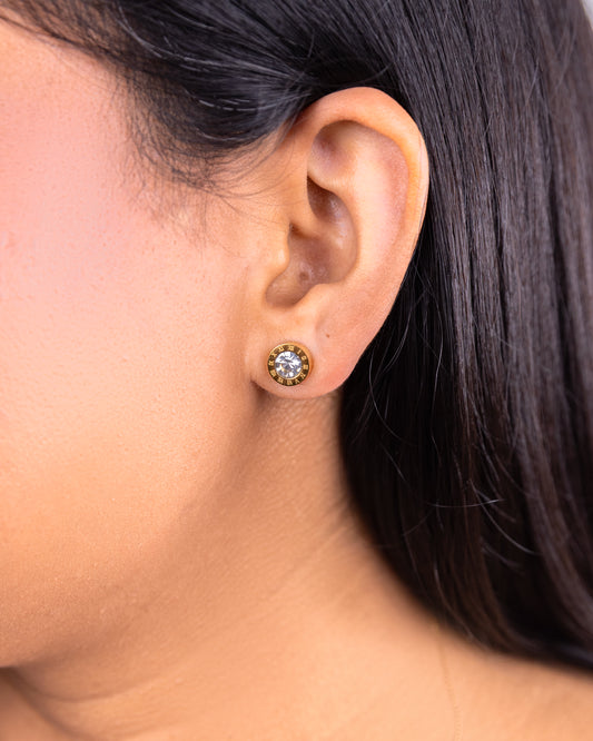 Gold Rhinestone Round Stud Earrings