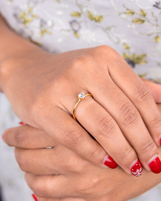 Gold Dainty Heart Ring White