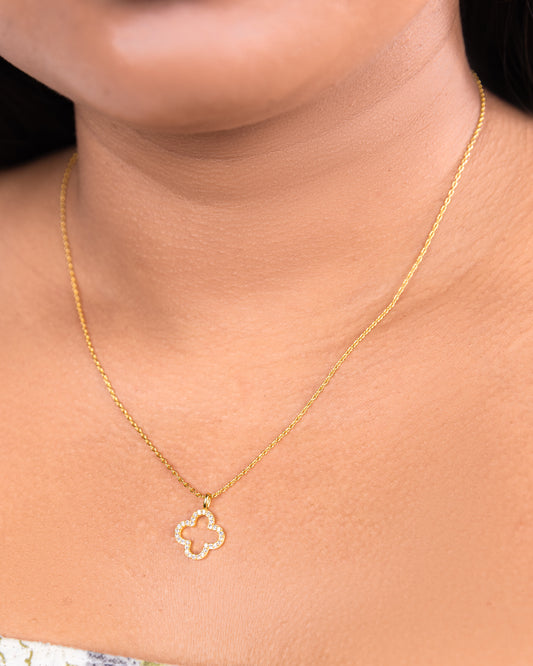 Four-Leaf Clover Gold Zircon Necklace