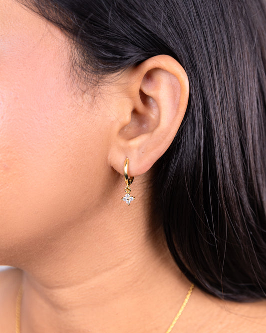 Gold Hoop Flower Stones Earrings