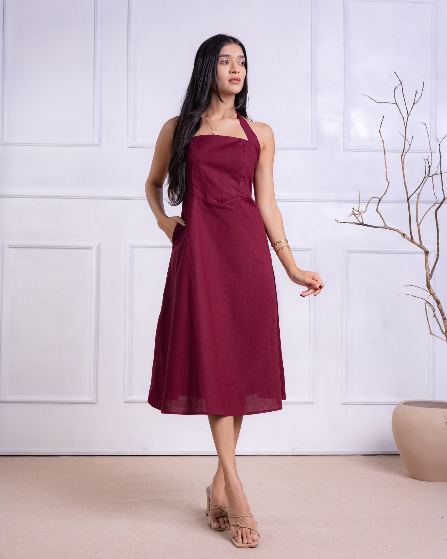 Mia Maroon Midi Dress