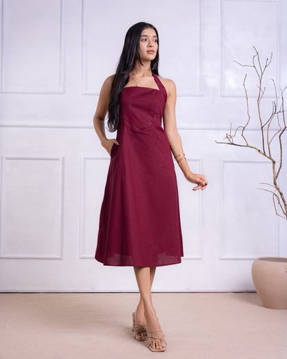 Mia Maroon Midi Dress