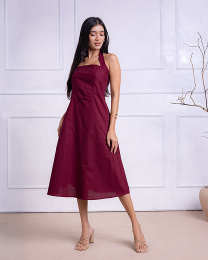Mia Maroon Midi Dress