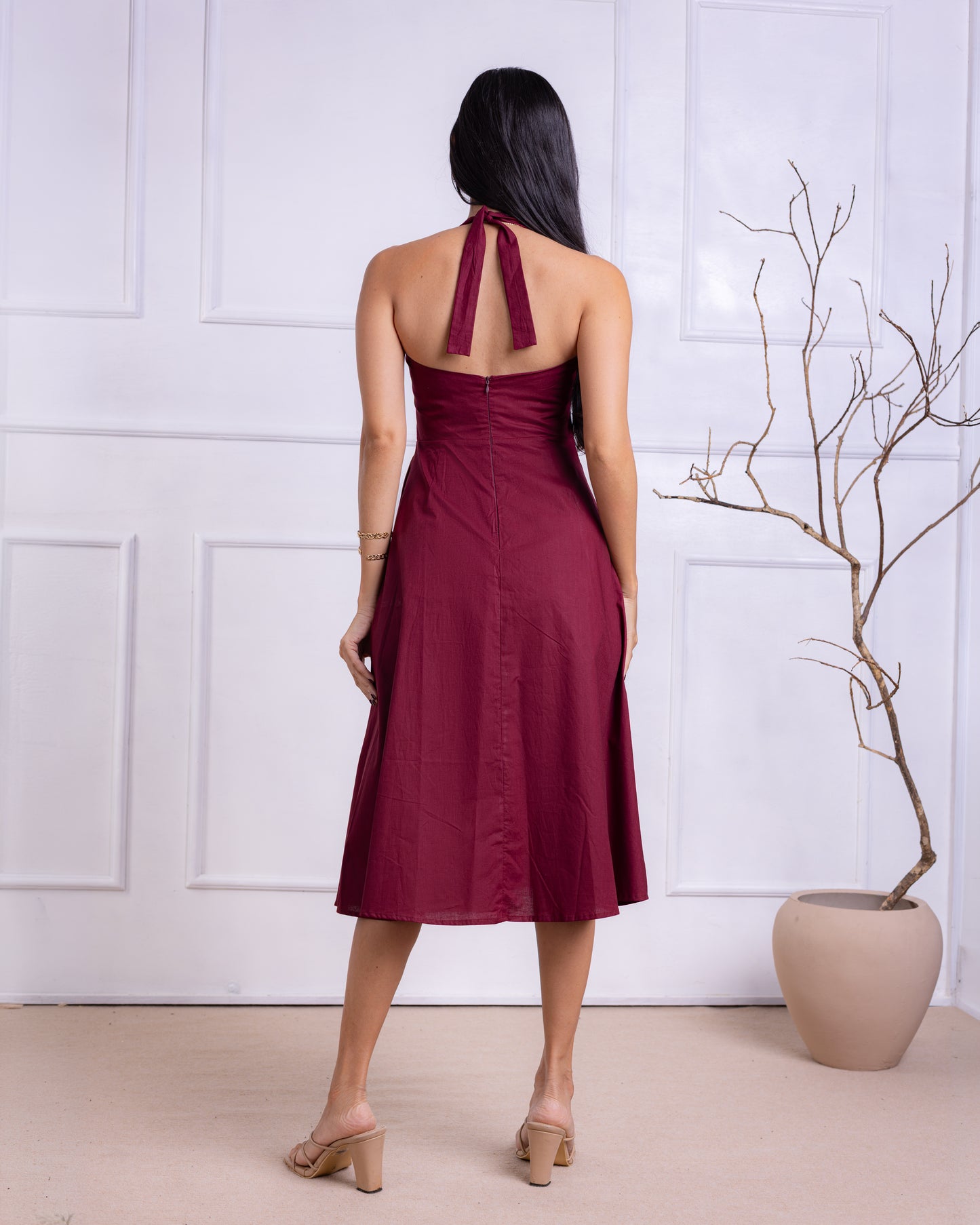 Mia Maroon Midi Dress