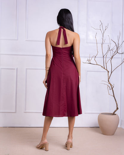 Mia Maroon Midi Dress