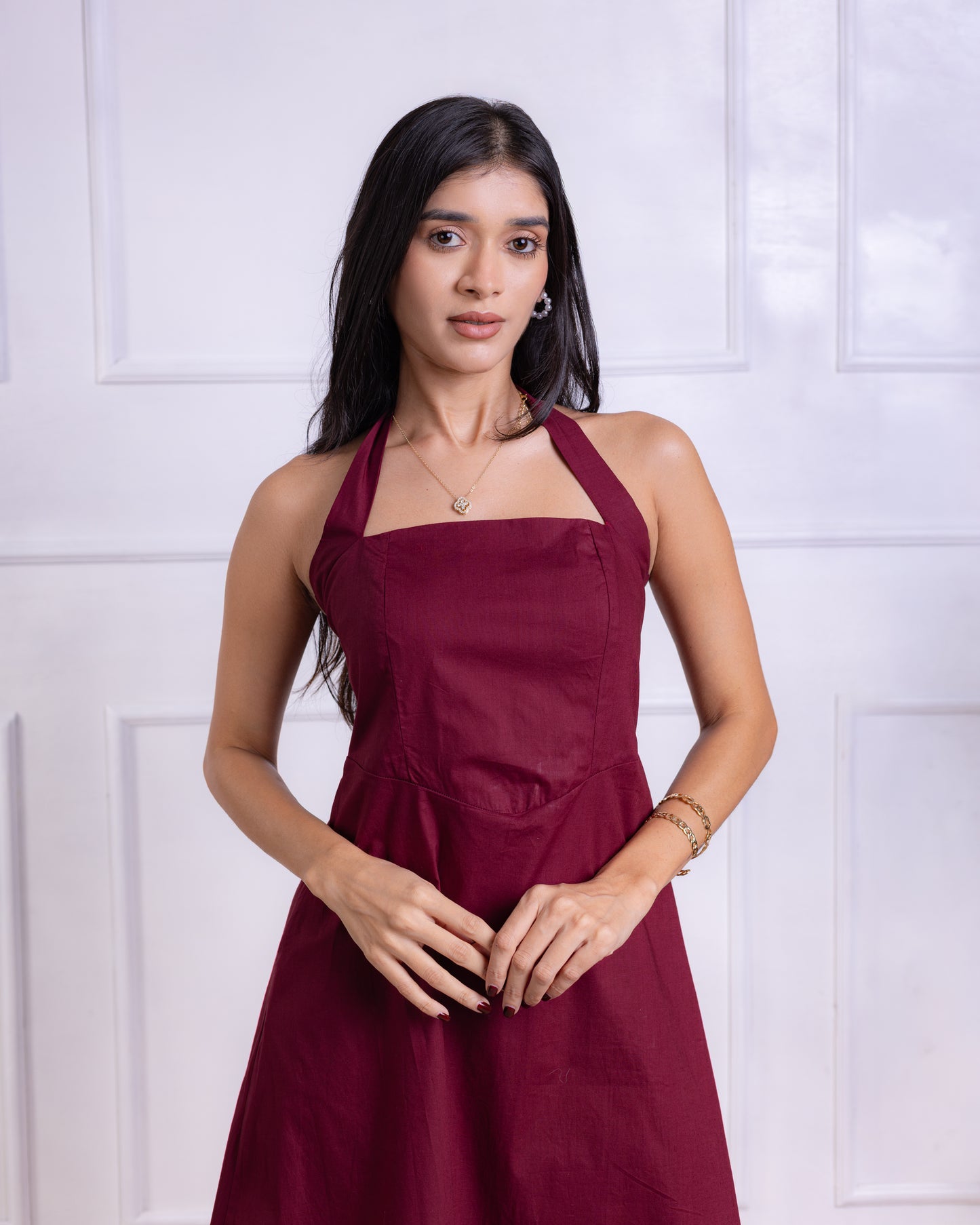 Mia Maroon Midi Dress
