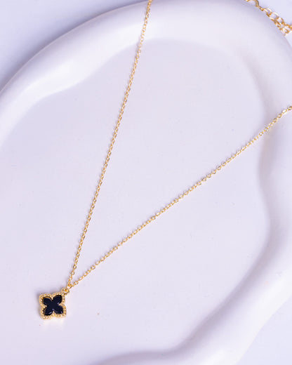 Gold Plated Black Four Leaf Clover Necklace