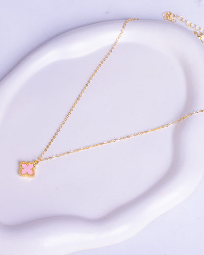 Gold Plated Pink Four Leaf Clover Necklace