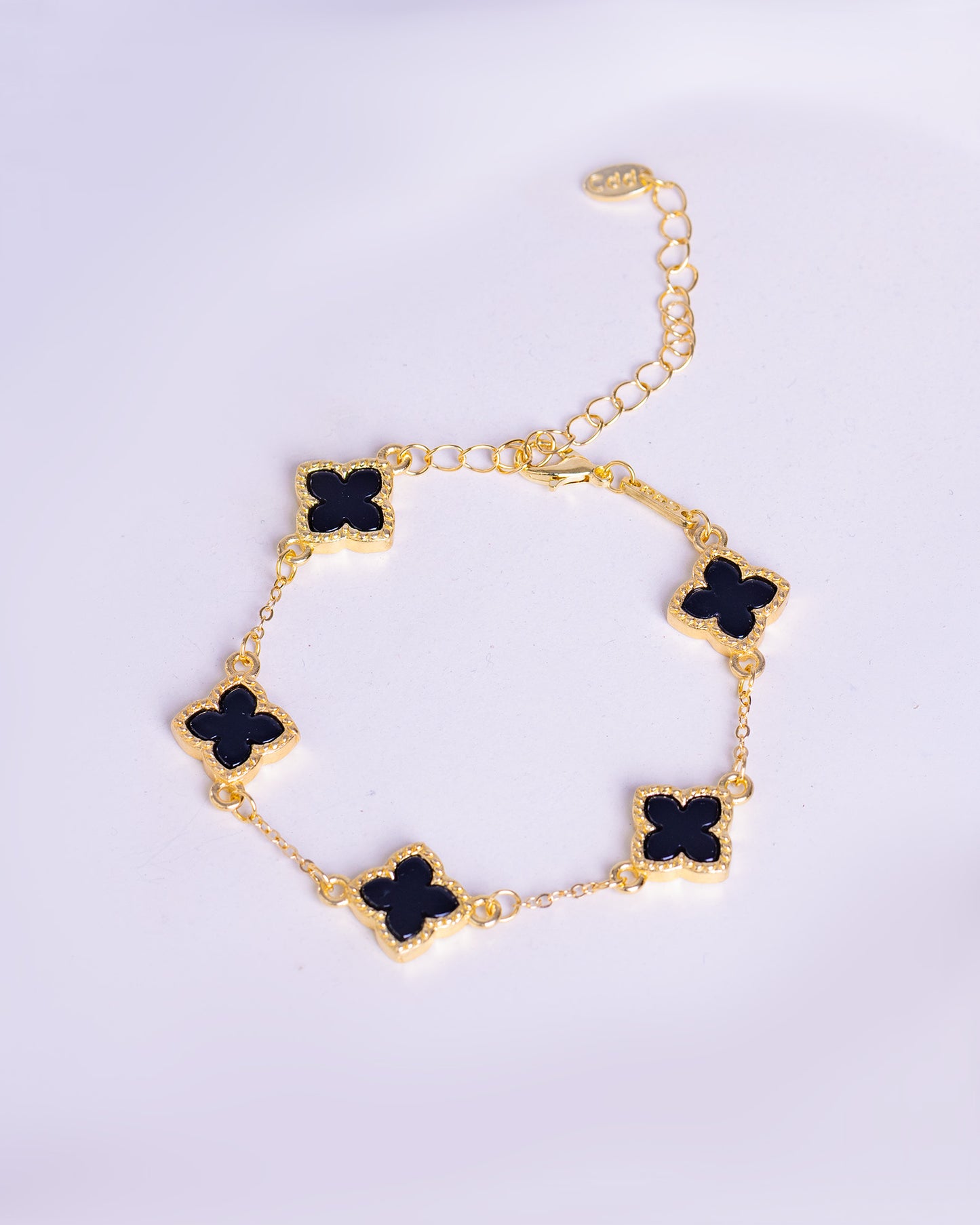Gold Plated Black Clover Bracelet