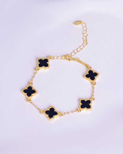 Gold Plated Black Clover Bracelet