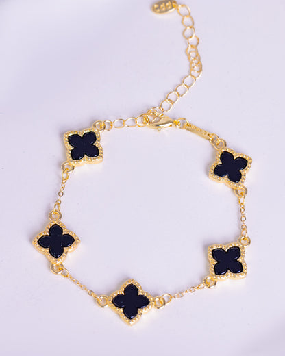 Gold Plated Black Clover Bracelet