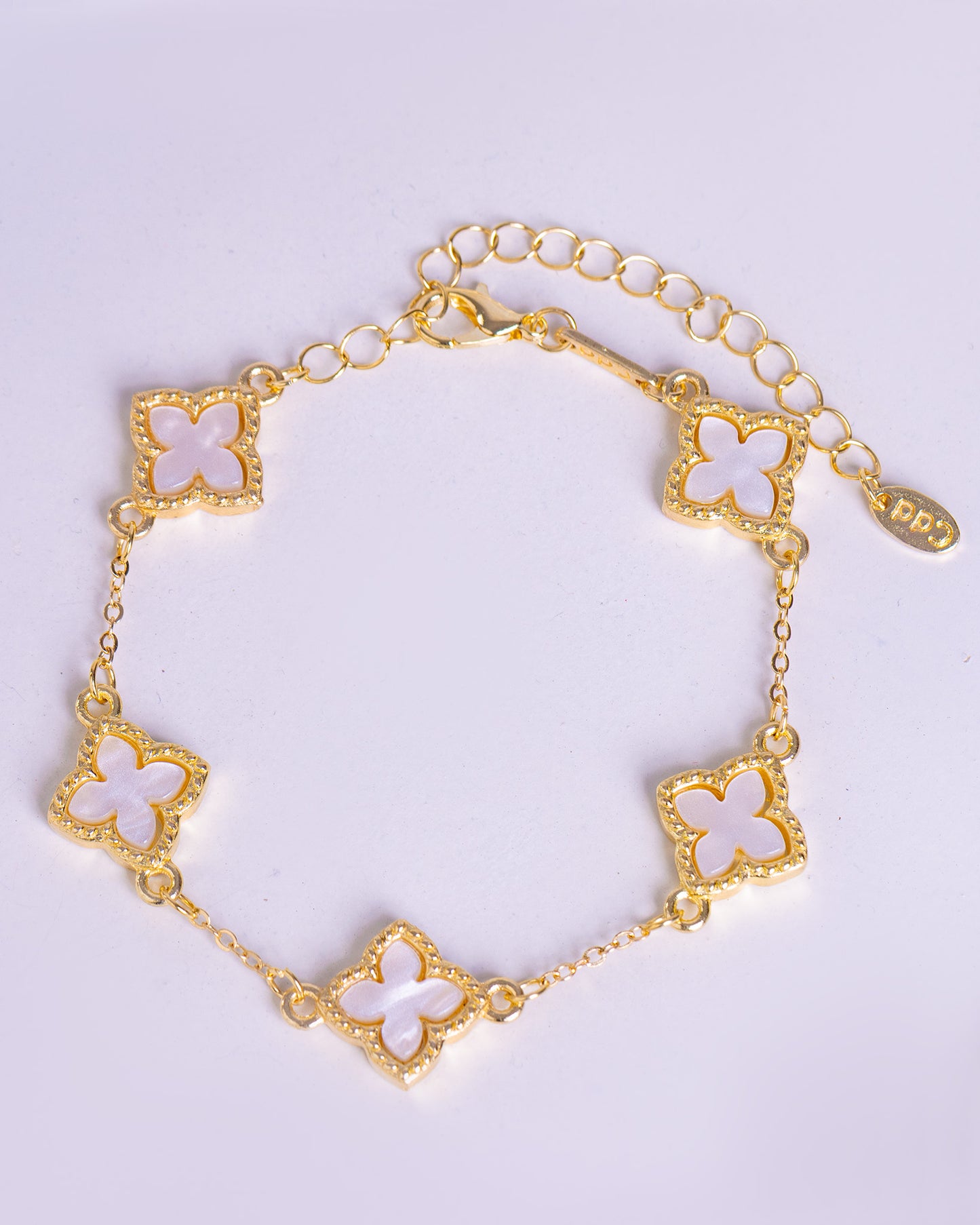 Gold Plated White Clover Bracelet