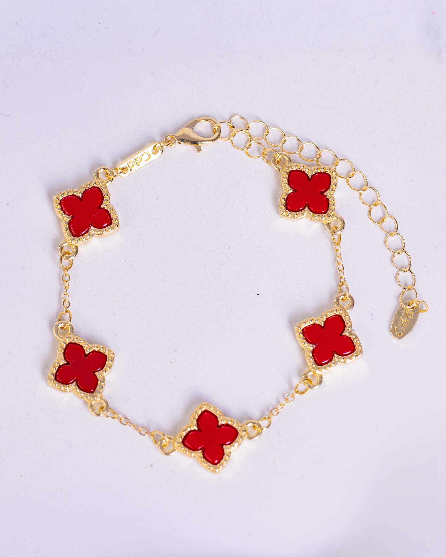 Gold Plated Red Clover Bracelet