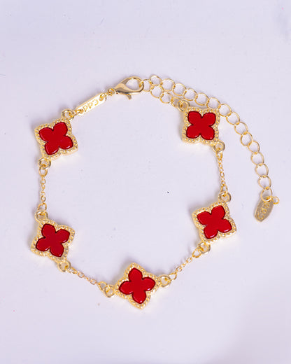 Gold Plated Red Clover Bracelet